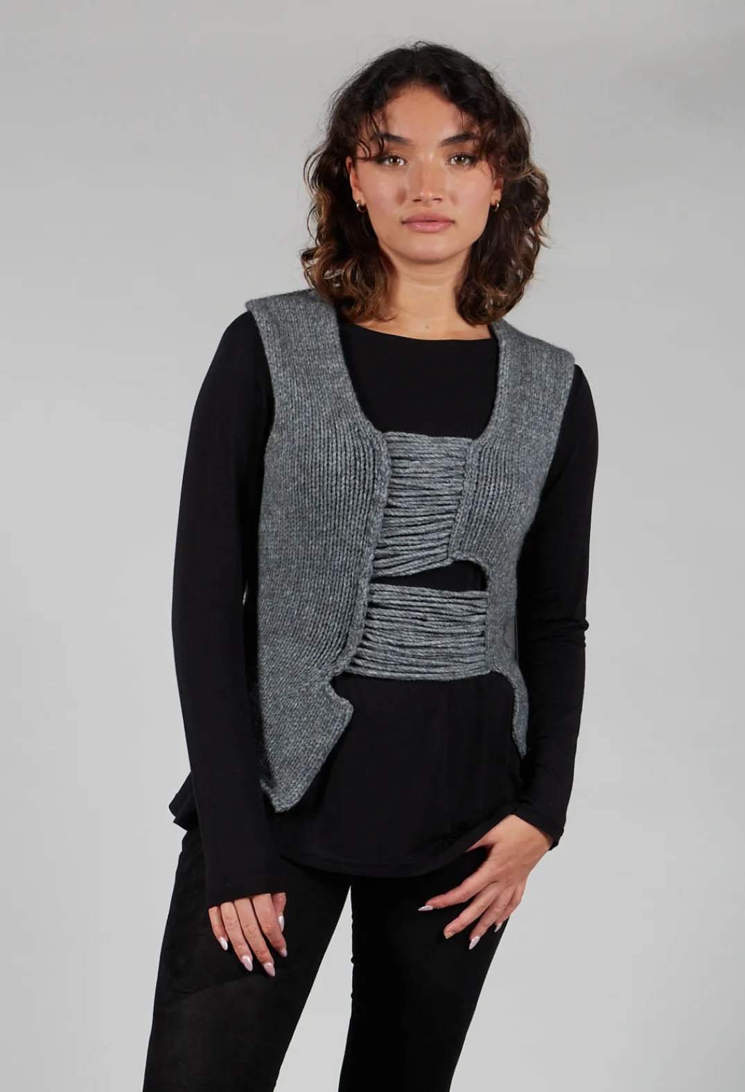 Isabel Benenato Tops^Knitted Vest with Ladder Feature in Grey