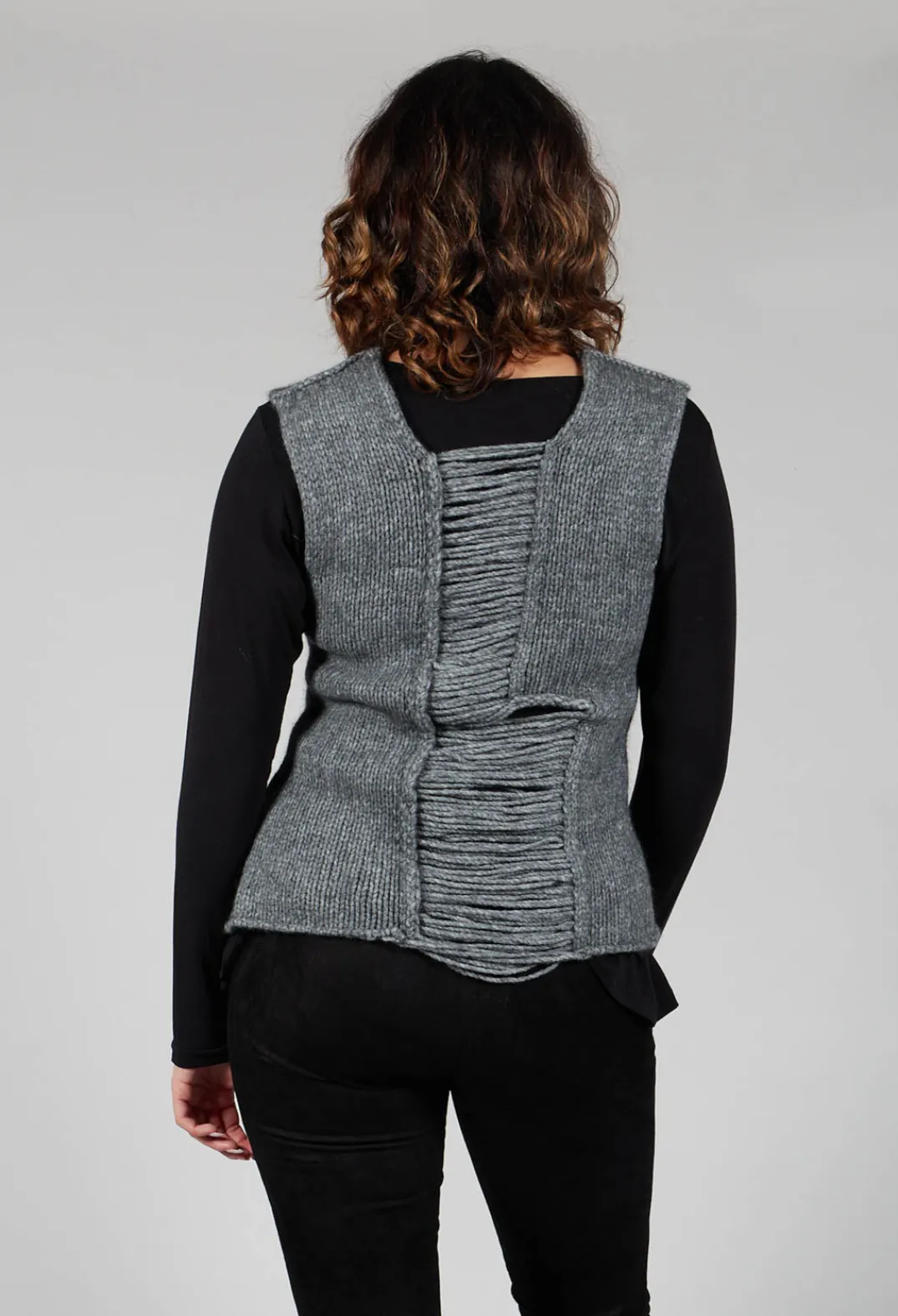 Isabel Benenato Tops^Knitted Vest with Ladder Feature in Grey