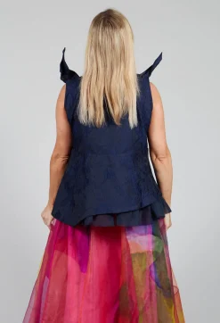 Bize Tops^Lace Cowl Neckline Top in Blue