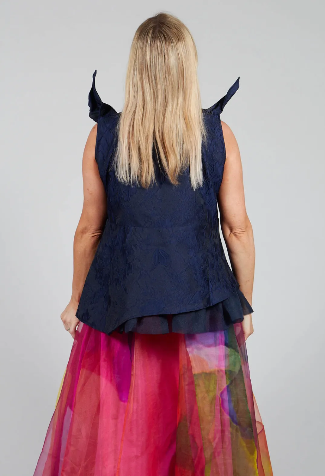 Bize Tops^Lace Cowl Neckline Top in Blue