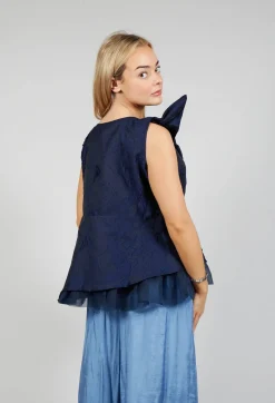 Bize Tops^Lace Cowl Neckline Top in Blue