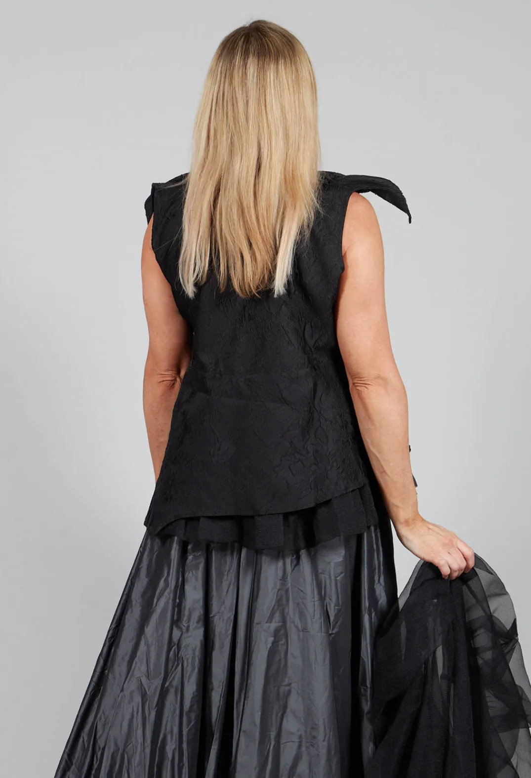 Bize Tops^Lace Cowl Neckline Top in Black