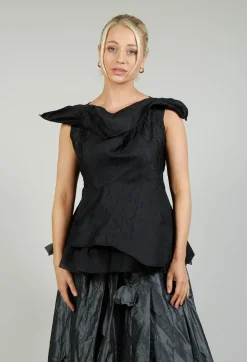 Bize Tops^Lace Cowl Neckline Top in Black