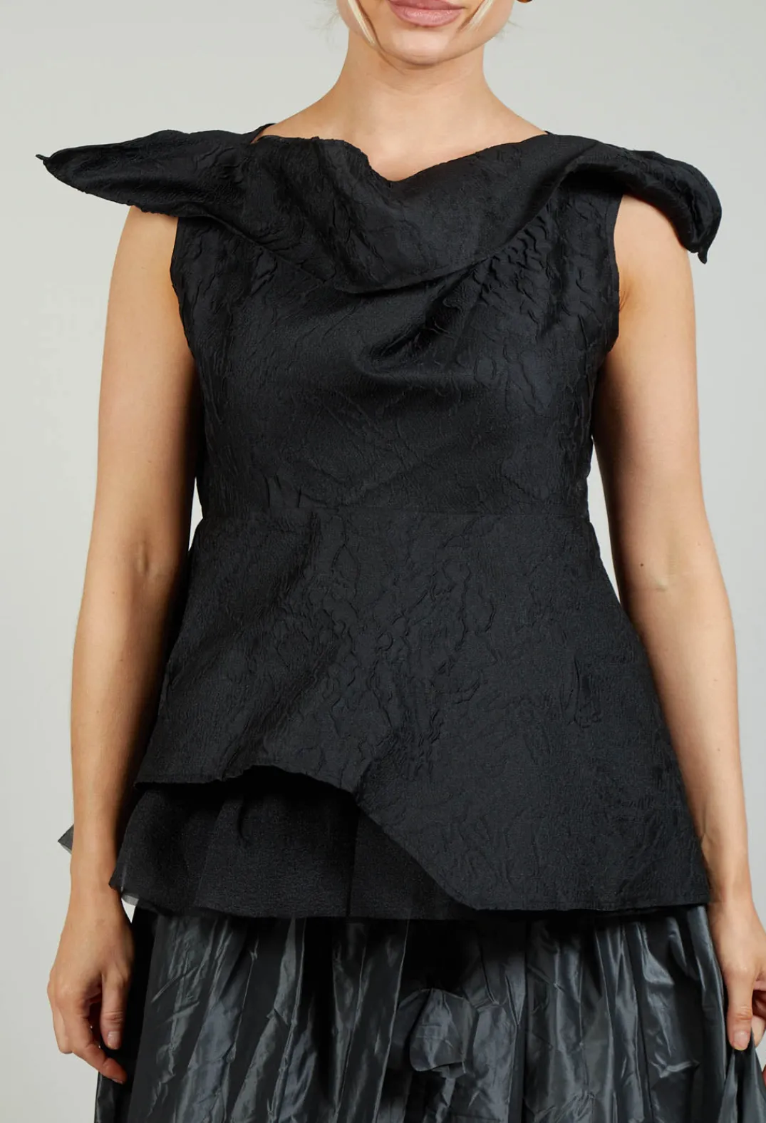 Bize Tops^Lace Cowl Neckline Top in Black