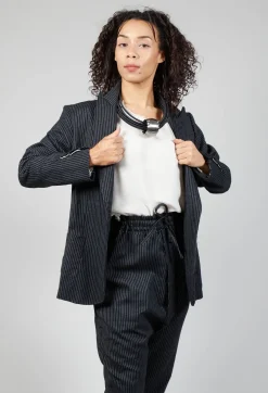 Marc Point Jackets^Lapel Blazer in Black Pinstripe