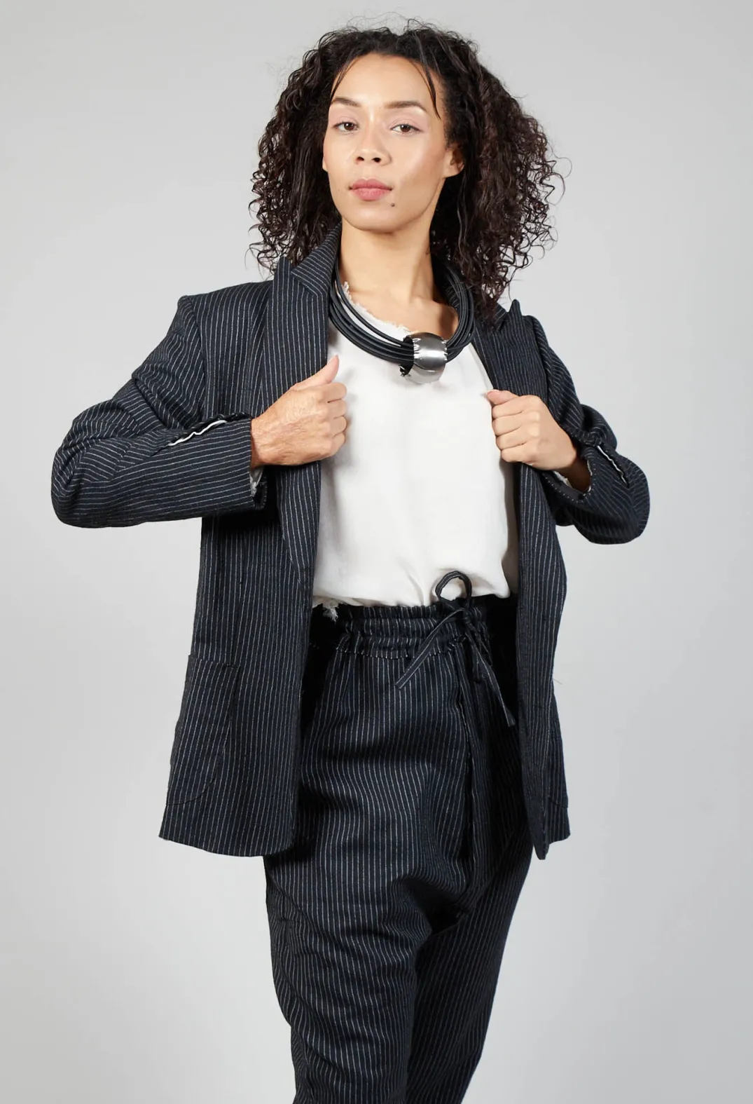 Marc Point Jackets^Lapel Blazer in Black Pinstripe