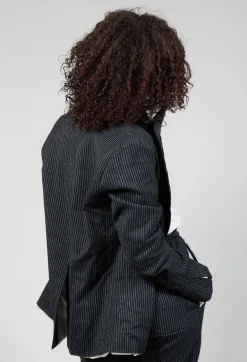 Marc Point Jackets^Lapel Blazer in Black Pinstripe