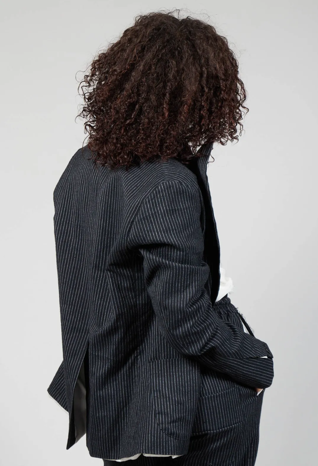 Marc Point Jackets^Lapel Blazer in Black Pinstripe