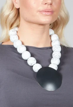 Katerina Vassou Necklaces^Large Beaded Necklace with Black Pendant in White