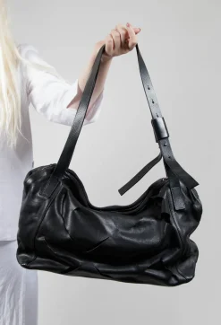 IXOS Bags^Large Leather Bag with Strap Detail in Borsa Punk Nero