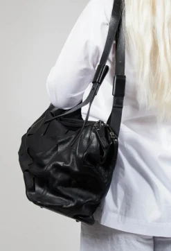 IXOS Bags^Large Leather Bag with Strap Detail in Borsa Punk Nero