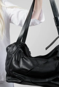 IXOS Bags^Large Leather Bag with Strap Detail in Borsa Punk Nero