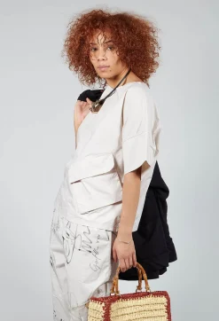 Tadashi Tops^Large Pocket Shirt in Beige