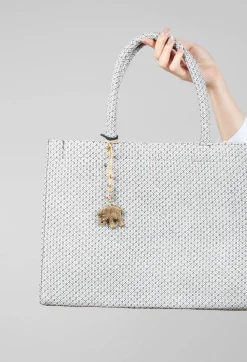 Anokhi Bags^Large Tote Bag with Diamond Print in White and Black