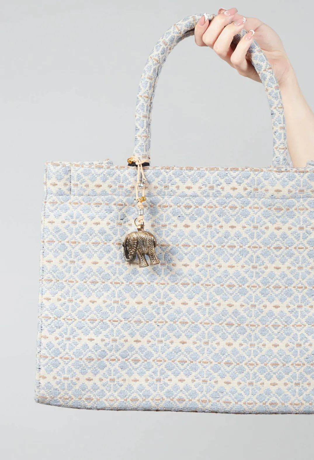 Anokhi Bags^Large Tote Bag with Flower Print in Steel Grey