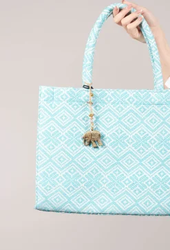 Anokhi Bags^Large Tote Bag with Geometric Print in Ocean Blue