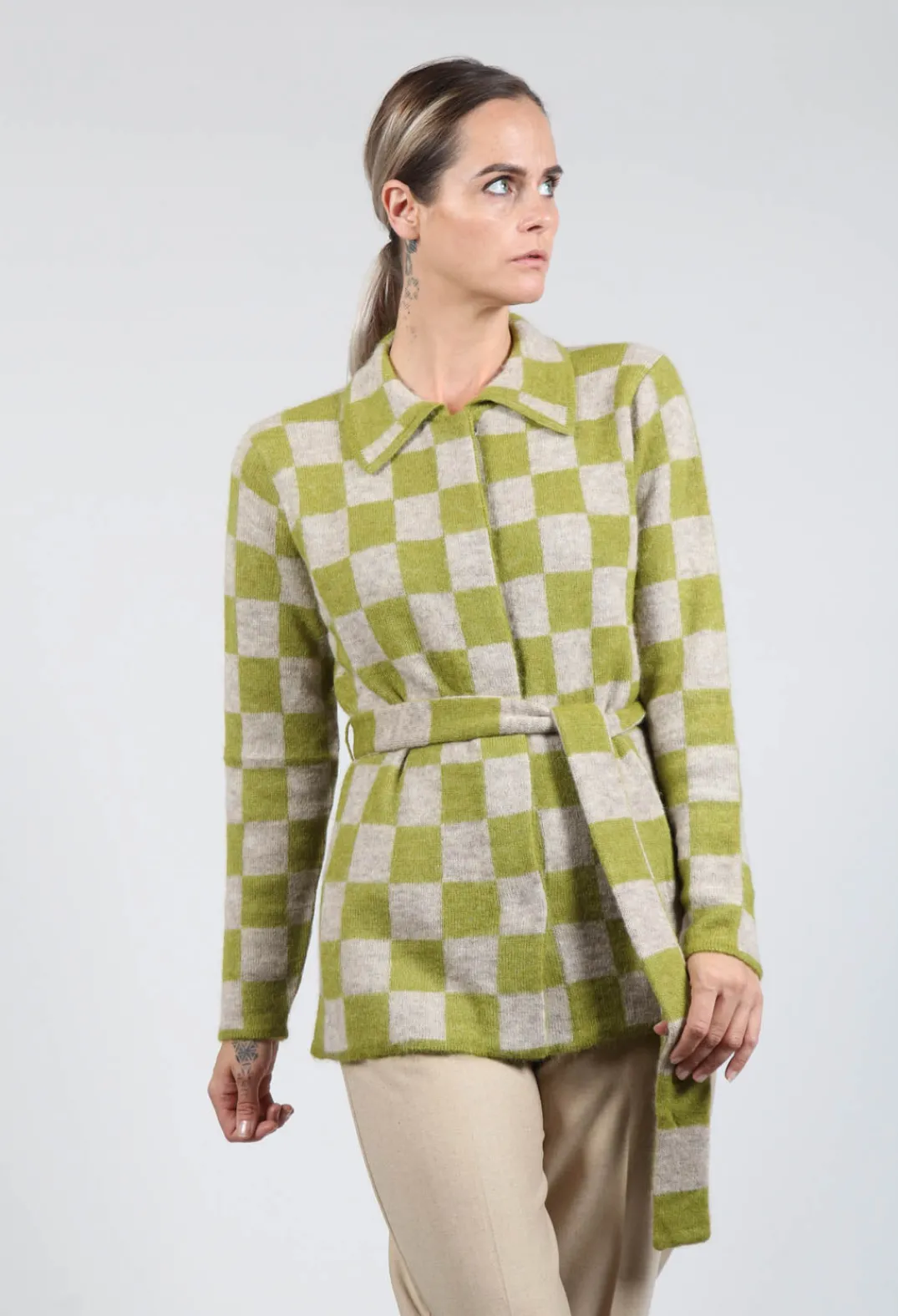 Fringe Jackets^Lauren Knitted Shirt in Green and Beige