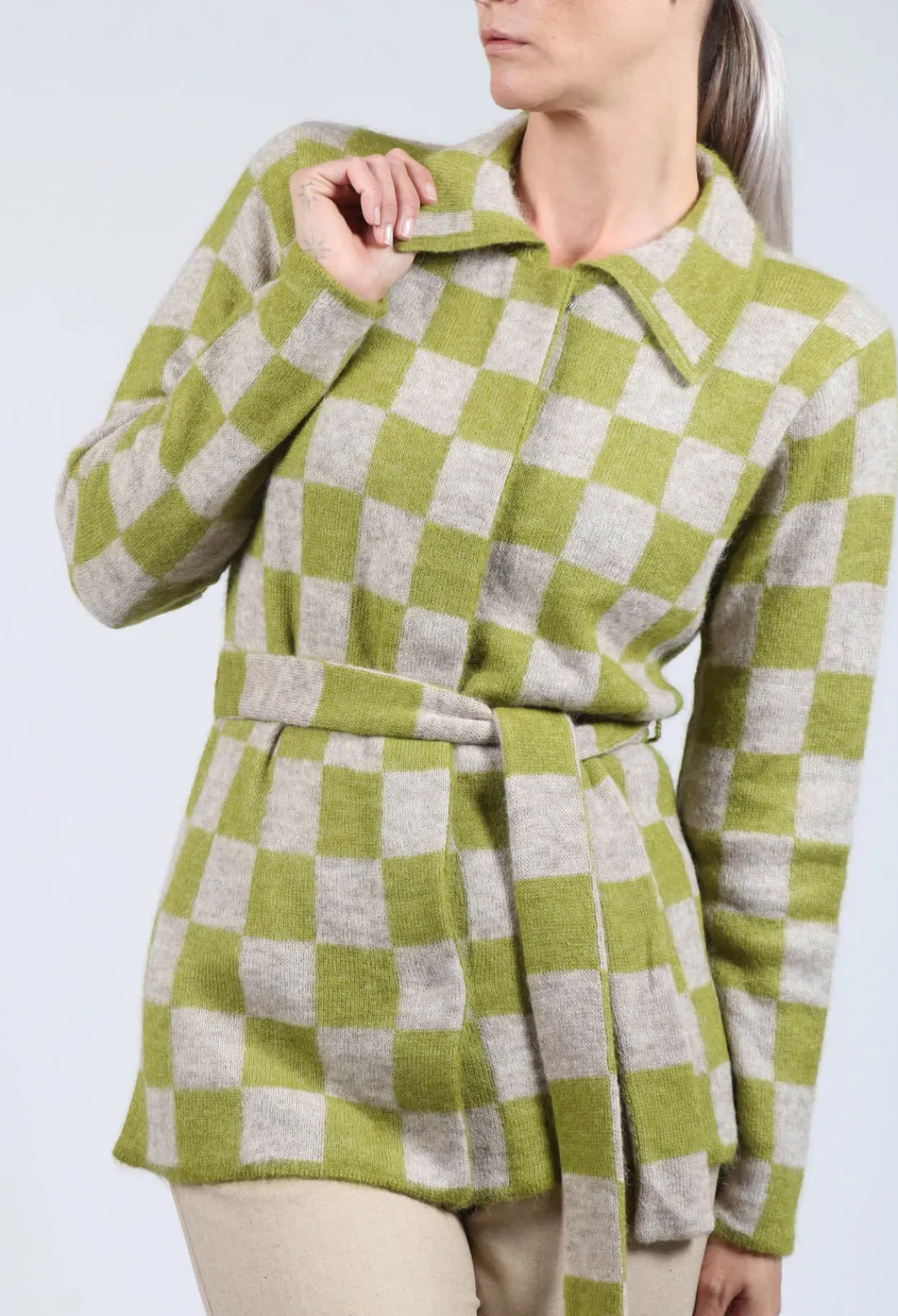 Fringe Jackets^Lauren Knitted Shirt in Green and Beige