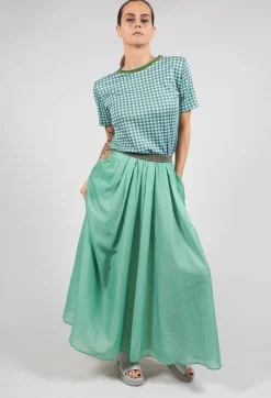 Niù Skirts^Layered Maxi Skirt with Contrast Waistband in Emerald