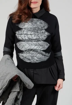 Sarah Pacini Knitwear|Jumpers^Leaf Print Sweater in Black