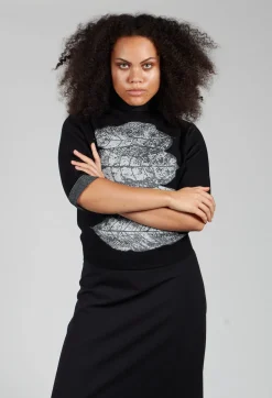 Sarah Pacini Knitwear|Jumpers^Leaf Print Sweater in Black