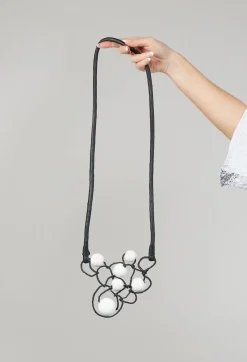 Bread and Butter Necklaces^Leather Bead Necklace in Black and White