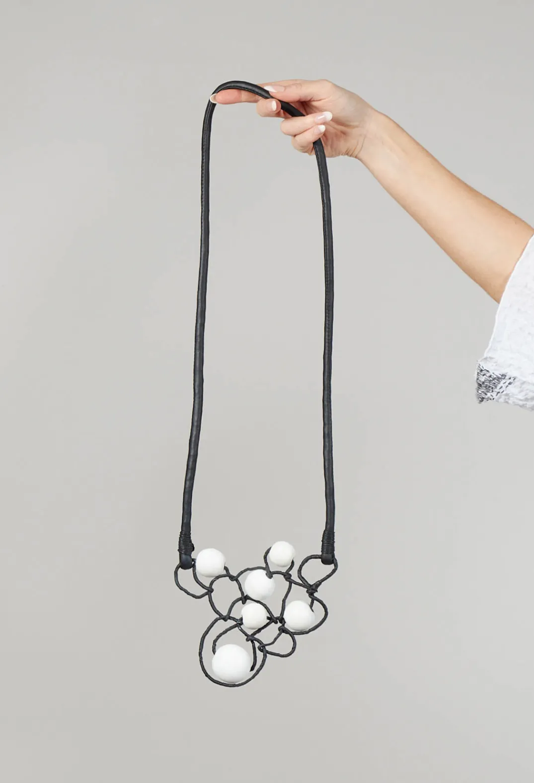 Bread and Butter Necklaces^Leather Bead Necklace in Black and White