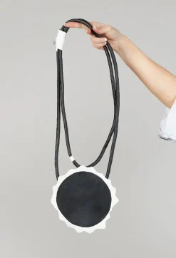 Bread and Butter Necklaces^Leather Disc Necklace in Black and White