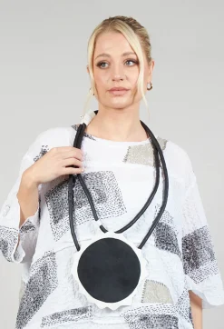 Bread and Butter Necklaces^Leather Disc Necklace in Black and White