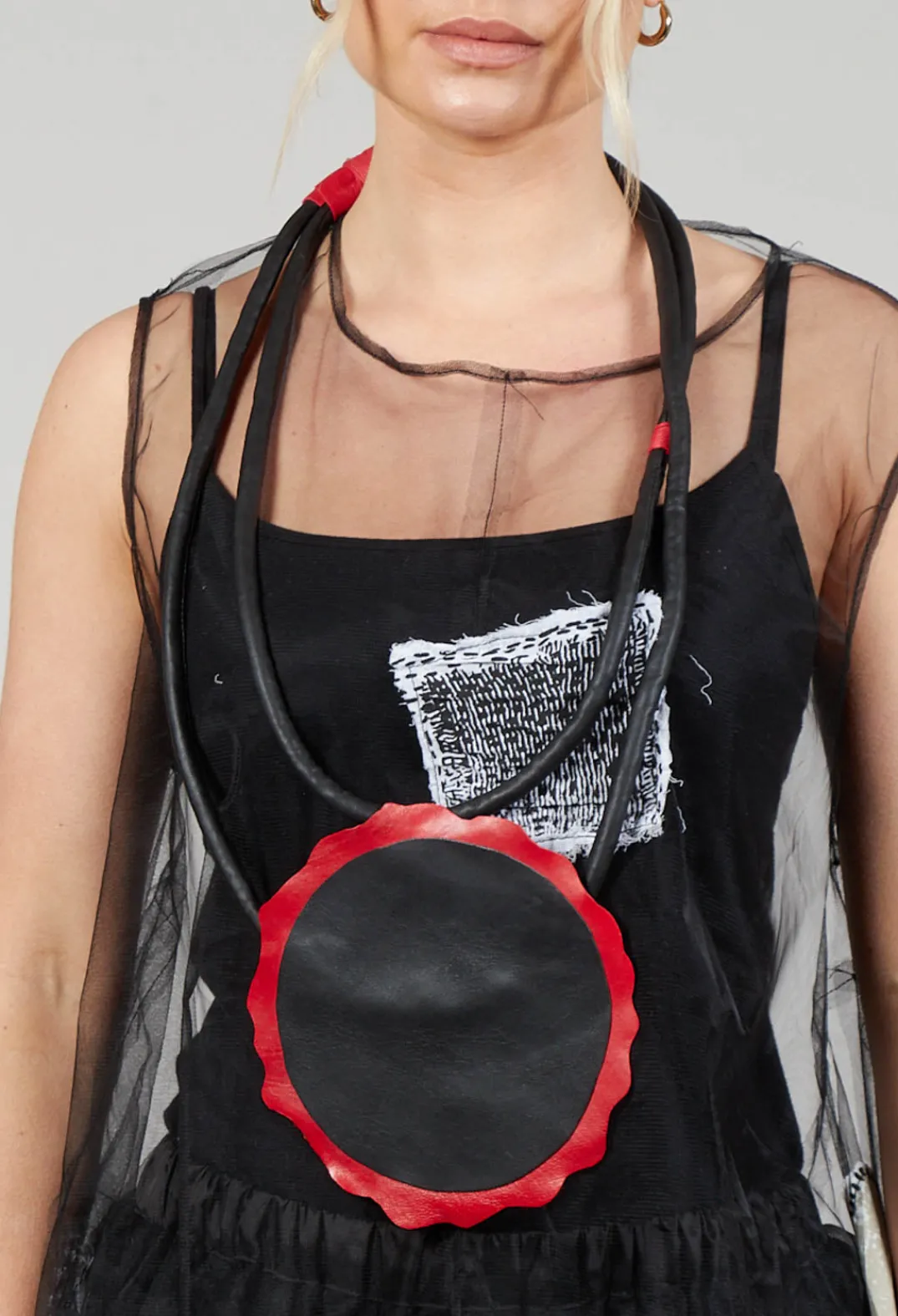 Bread and Butter Necklaces^Leather Disc Necklace in Black and Red