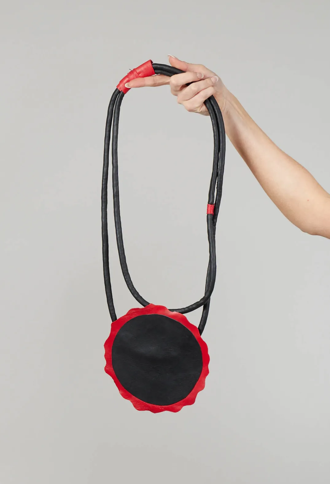 Bread and Butter Necklaces^Leather Disc Necklace in Black and Red