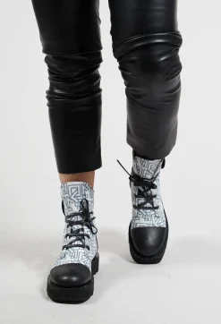Malloni Boots^Leather Motif Ankle Boots in Slodi Black / Los Angeles White