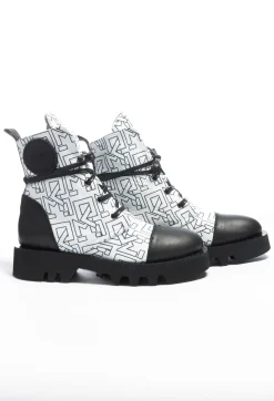 Malloni Boots^Leather Motif Ankle Boots in Slodi Black / Los Angeles White