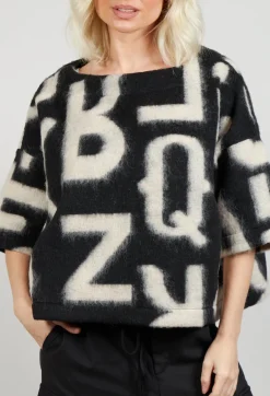 Hindahl u0026 Skudelny Jumpers^Letter Print Sweater in Black and Cream