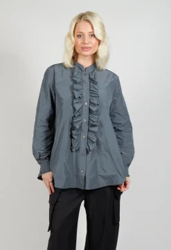 Hindahl u0026 Skudelny Shirts & Blouses^Light Taffeta Blouse with Ruffles in Oliv
