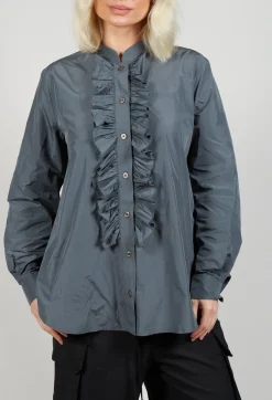 Hindahl u0026 Skudelny Shirts & Blouses^Light Taffeta Blouse with Ruffles in Oliv