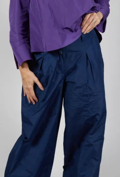 Hindahl u0026 Skudelny Trousers^Light Taffeta Wide Trousers in Dark Navy