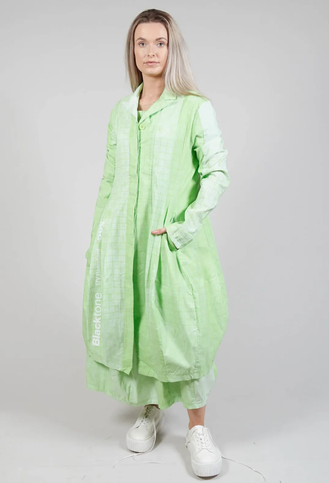 Rundholz Black Label Coats^Lightweight Coat with Tulip Hem in Placed Lime Print