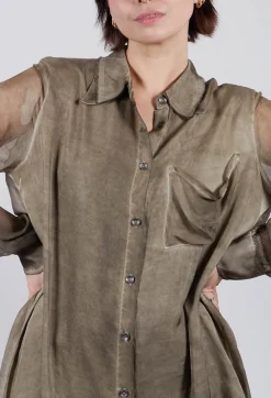 Sanctamuerte Dresses^Lightweight Shirt Dress in Raso di Viscosa and Viscosa Seta Green Tuscany