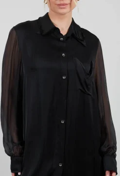 Sanctamuerte Dresses^Lightweight Shirt Dress in Raso di Viscosa and Viscosa Seta Grey Storm