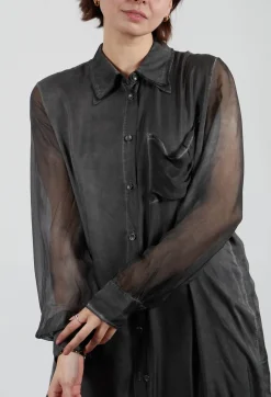 Sanctamuerte Dresses^Lightweight Shirt Dress in Raso di Viscosa and Viscosa Seta Grey Storm