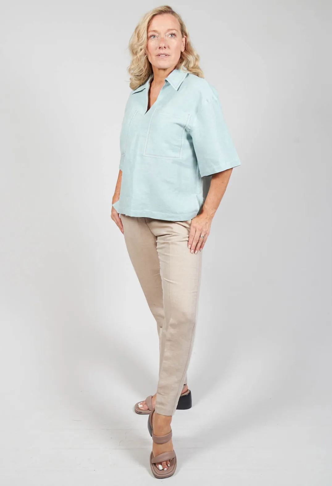 Beatrice B Shirts & Blouses^Linen Blouse with Large Pockets in Sky