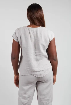 Thing Tops^Linen Short Sleeve Top in Light Grey