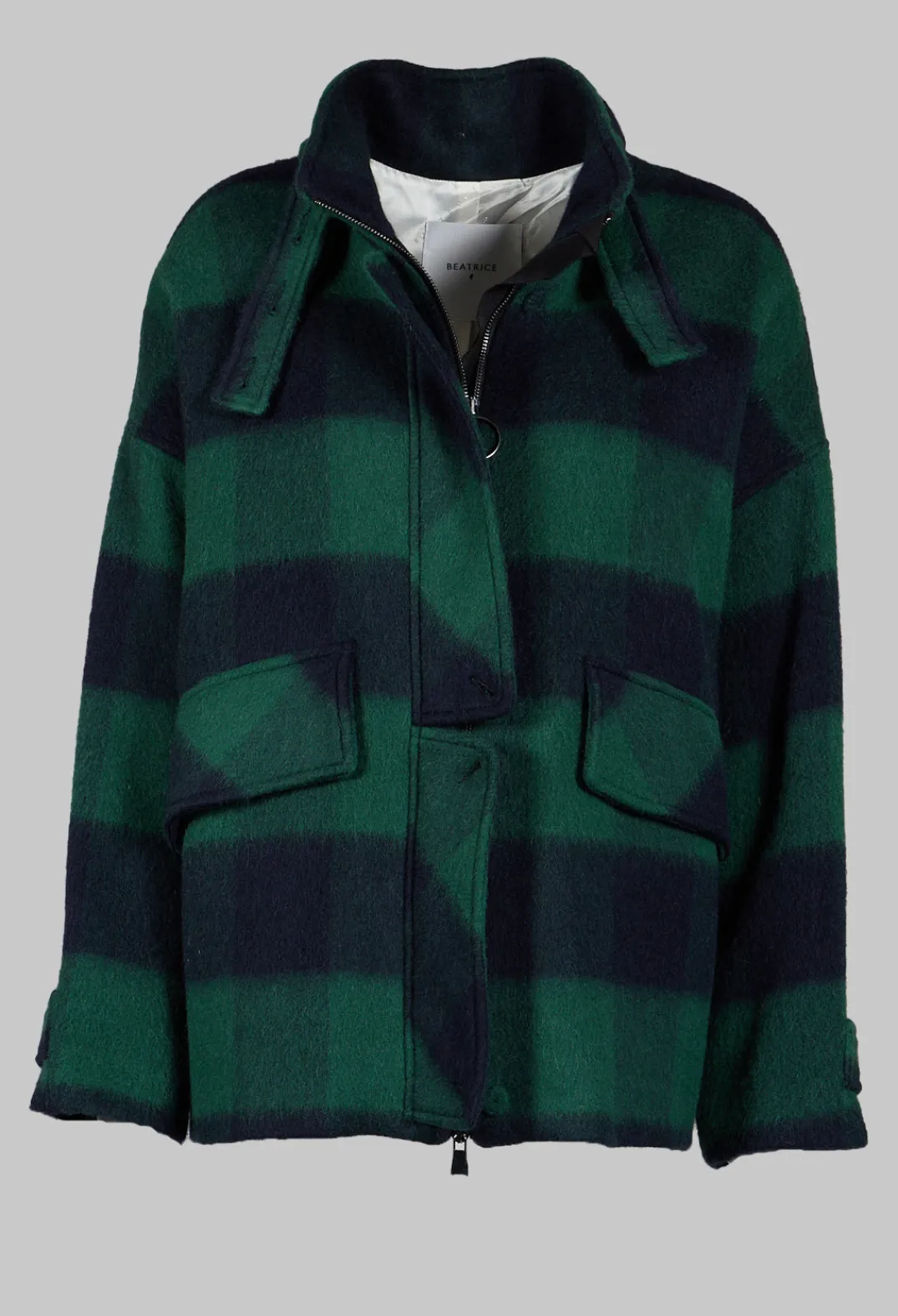 Beatrice B Coats^London Wool Check Jacket in Blue and Green