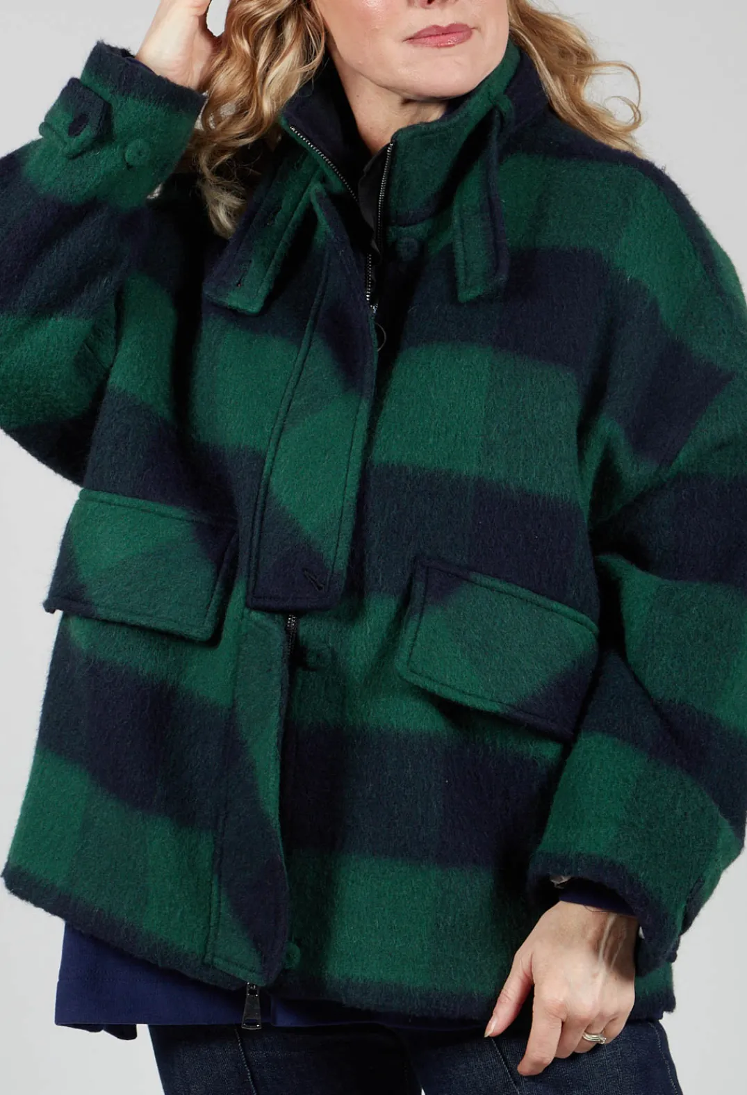 Beatrice B Coats^London Wool Check Jacket in Blue and Green