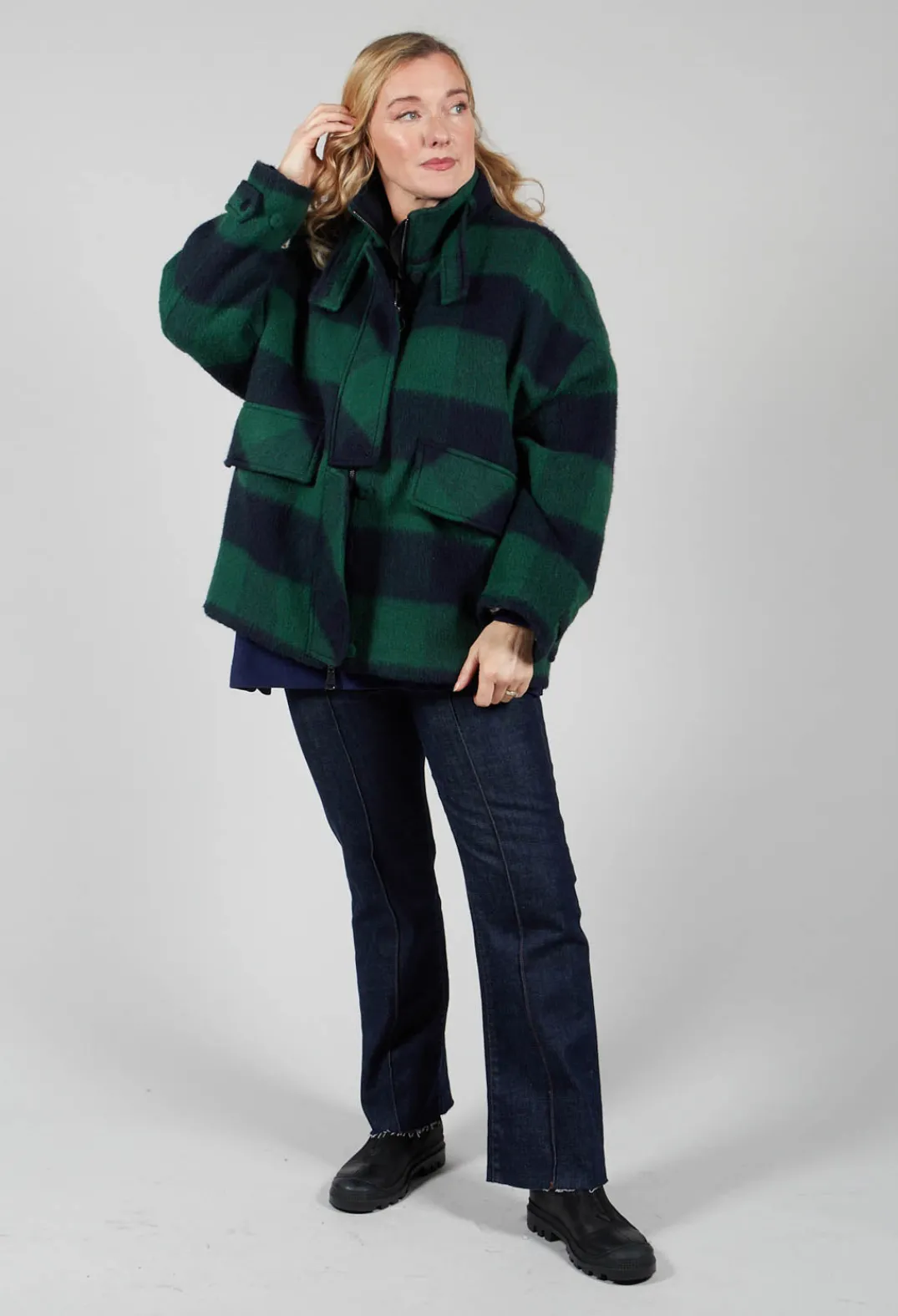 Beatrice B Coats^London Wool Check Jacket in Blue and Green