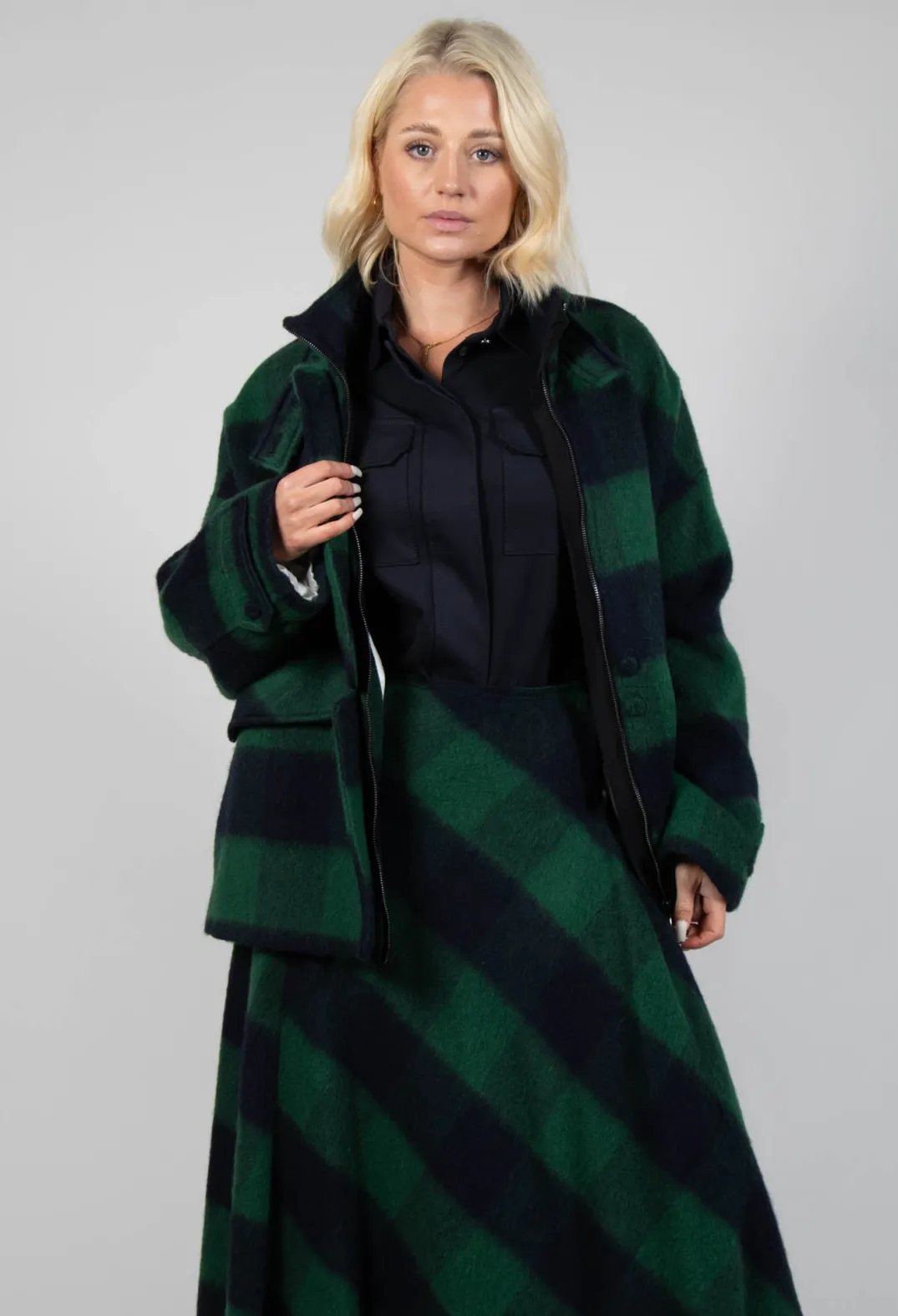 Beatrice B Coats^London Wool Check Jacket in Blue and Green