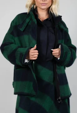 Beatrice B Coats^London Wool Check Jacket in Blue and Green