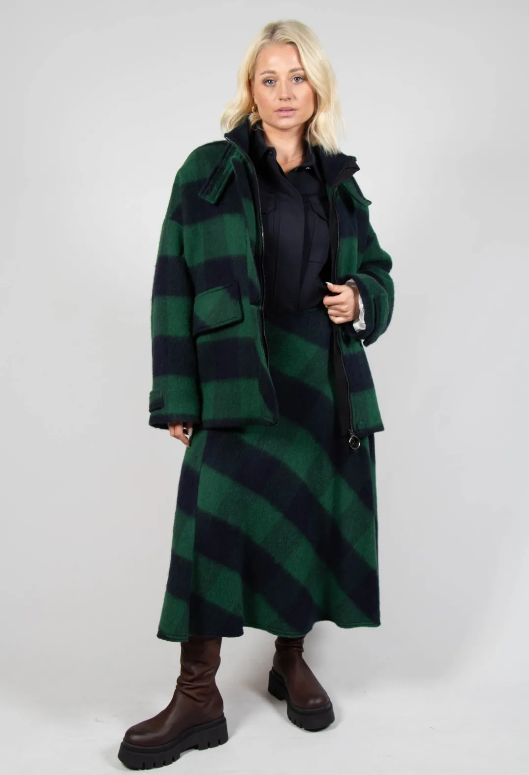 Beatrice B Coats^London Wool Check Jacket in Blue and Green
