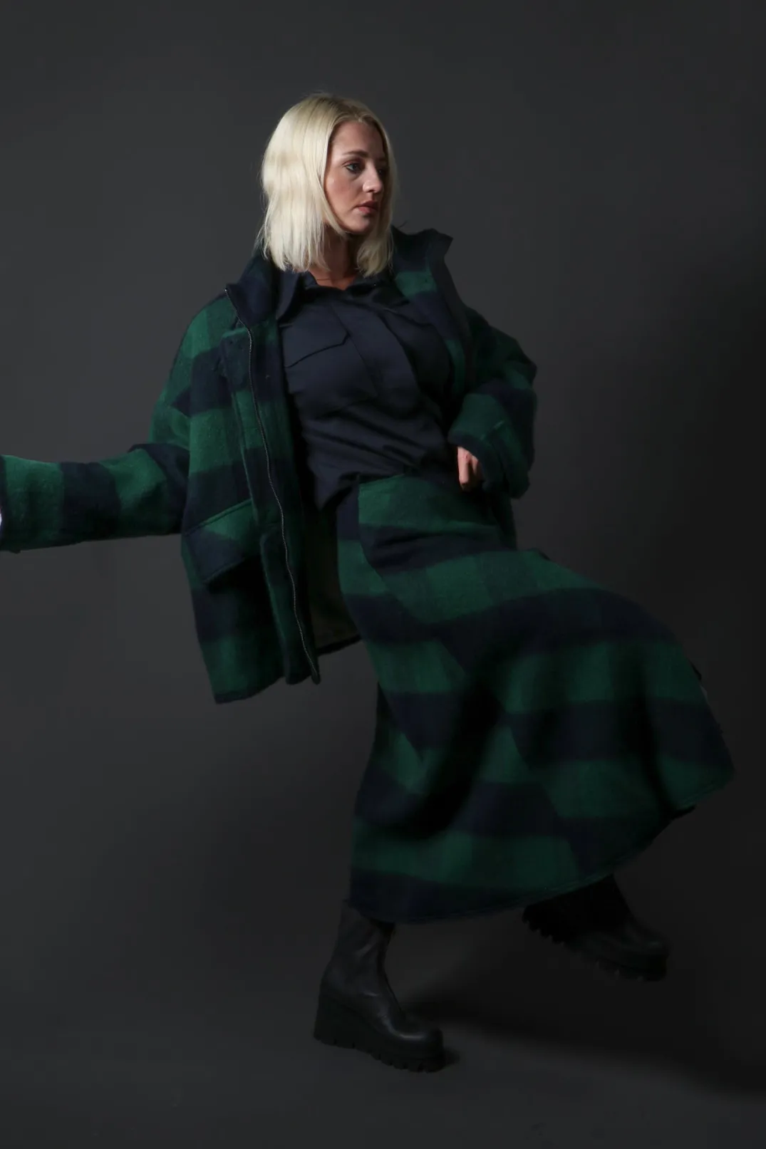 Beatrice B Coats^London Wool Check Jacket in Blue and Green